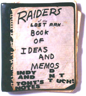 Raiders notebook cover. Chris Strompolos's handwriting on spiral-bound school notebook.