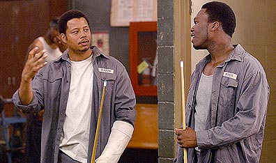 Cue the jailhouse rhymes: A friendship with Bama (Terence Howard), left, leads to a rap career for Marcus. Photo Michael Gibson. Courtesy Paramount Pictures.