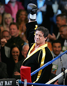 Sylvester Stallone waves during the filming of Rocky VI. (Photo Getty Images/Ethan Miller)