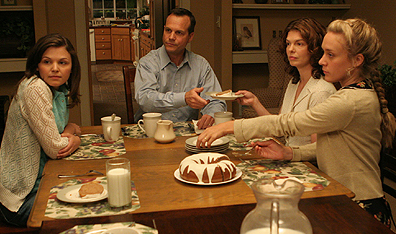 Let them eat cake: Ginnifer Goodwin, Bill Paxton, Jeanne Tripplehorn and Chloë Sevigny star in Big Love. Courtesy of HBO.