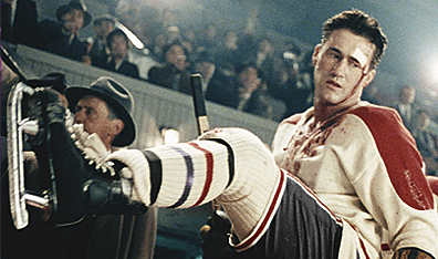 Roy Dupuis hits the ice as Maurice Richard in The Rocket. Courtesy Alliance Atlantis.