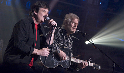 Reunited and it feels so good: From left, Burton Cummings and Randy Bachman perform in First Time Around. Photo Barry Roden/CBC.