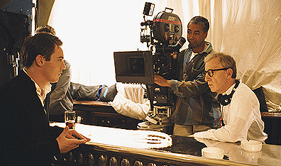 Point man: Director Woody Allen on the set with Rhys-Meyers. Courtesy DreamWorks Pictures.