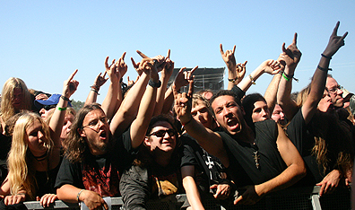 Sympathy for the devil: fans at a heavy metal concert, in the film Metal: A Headbanger's Journey. Courtesy Seville Pictures.