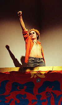 Hippie hooray: Jamie Robinson in The Rochdale Project. Photo John Lauener. Courtesy Theatre Passe Muraille.