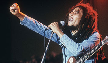 Fist of fury: Bob Marley in Stockholm during his 1977 Exodus Tour. Photo by Hulton Archive/Getty Images.