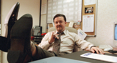 Worst. Boss. Ever: David Brent (Ricky Gervais) in the BBC production The Office. Photo Adrian Rogers/BBC Canada/Alliance Atlantis.