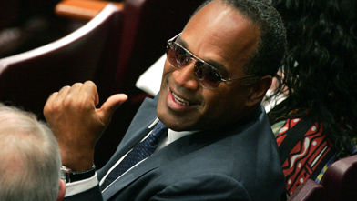 O.J. Simpson during the funeral for lawyer Johnnie Cochran on April 6,