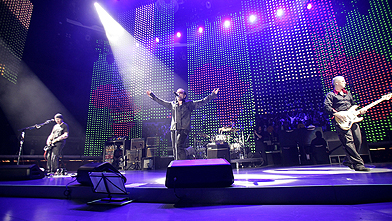 U2 perform on stage on the first night of their Vertigo 2005 Tour in San Diego, Ca. (Dave Hogan/Getty Images)
