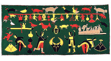 Untitled Wallhanging, by Jessie Oonark. 1971. Stroud, embroidery floss, thread, 148.5 x 329.2 cm. Art Gallery of Ontario. Courtesy Textile Museum of Canada.