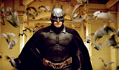 In a black mood: Christian Bale as the Caped Crusader in Batman Begins. Courtesy Warner Bros.