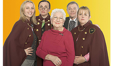 Caped crusaders: From left, Nanny Yvonne, Nanny Deb, Head Nanny Lilian, Frasier the butler and Nanny Stella of Nanny 911. Courtesy Fox/Life Network.