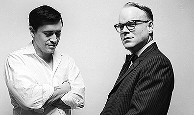 A little too cozy: Perry Smith (Clifton Collins Jr.) and his biographer. Photo Attila Dory. Courtesy Mongrel Media.