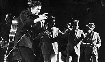 Singer Johnny Cash on stage in Amsterdam, in 1972.  Photo Central Press/Getty Images.