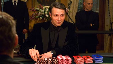 Giving the evil eye: Stakes are high when bad guy Le Chiffre (Mads Mikkelsen) competes with Bond at poker. (Jay Maidment/Sony Pictures)