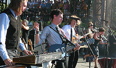 The Arcade Fire perform at Lollapalooza in Chicago on July 24, 2005. Photo Matt Carmichael/Getty Images. 