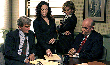 Left to right: Sam Waterston,  Bebe Neuwirth, Amy Carlson and Fred Thompson in Law and Order: Trial by Jury. Courtesy CTV.