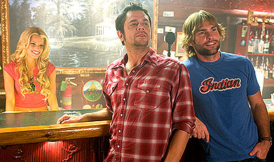 Duke family gathering: from left, Daisy Duke (Jessica Simpson), Luke Duke (Johnny Knoxville) and Bo Duke (Seann William Scott) in The Dukes of Hazzard. Courtesy Warner Bros. Pictures.