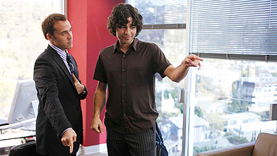 Rising star: movie actor Vincent Chase (Adrian Grenier), right, and his agent, Ari (Jeremy Piven). Courtesy The Movie Network.