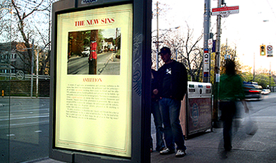 David Byrne's photo-and-text installation, exhibiting in a series of Toronto bus shelters.