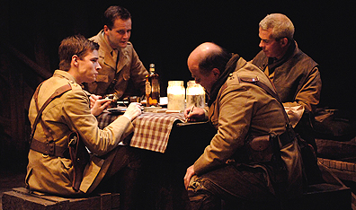 Jeff Lillico as Raleigh, Evan Buliung as Stanhope, William Vickers as Trotter and Patrick Galligan as Osborne in Journey's End.
