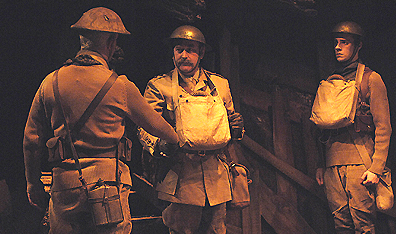 In the trenches: Patrick Galligan as Osborne, Anthony Bekenn as The Colonel and Jeff Lillico as Raleigh. Photo Andree Lanthier. Courtesy Shaw Festival.