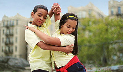Mad skillz: Students Wilson and Jatnna strut their stuff in Mad Hot Ballroom. Courtesy Paramount Classics.