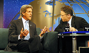 During last year's presidential election, Jon Stewart interviewed Democrat candidate John Kerry. Courtesy The Comedy Network. 