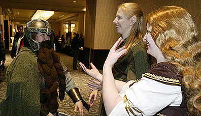 Down among the Ringers: From left, Lyn Sigurdson, Louise Pattenden and Ruth McMath share grooming tips at a Lord of the Rings convention in Toronto in 2003. (CP Photo/Adrian Wyld)
