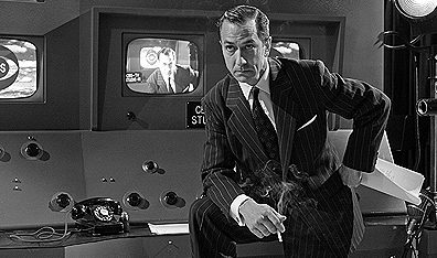 Burning with rage: Television newsman Edward R. Murrow (David Strathairn) in Good Night, And Good Luck.  Photo courtesy Warner Independent Films.