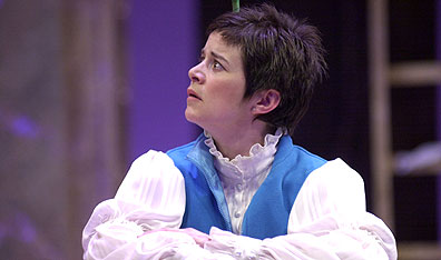 Ann-Marie MacDonald as Constance Ledbelly in Canstage's Goodnight Desdemona (Good Morning Juliet). Photo by Michael Cooper. 
