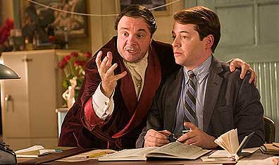 Talk to the hand: Max Bialystock (Nathan Lane) pitches his scheme to Leo Bloom (Matthew Broderick) in The Producers. Photo Andrew Schwartz. Courtesy Universal Pictures.