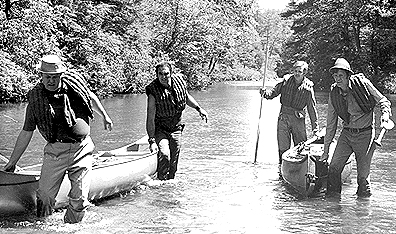 Up the creek: from left to right, Ned Beatty, Burt Reynolds, Jon Voight and Ronny Cox don't get the vacation they bargained for in Deliverance. Photo Warner Bros. Courtesy Getty Images.