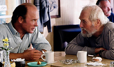 At the diner: Ed Harris as Miles Roby and Paul Newman as Max Roby in Empire Falls. Photo Demmie Todd. Courtesy The Movie Network.