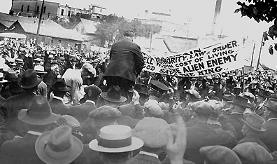 Street scene during the 1919 Winnipeg General Strike.  Courtesy Collections Canada.