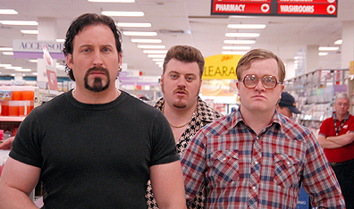 From left to right: John Paul Tremblay as Julian, Robb Wells as Ricky and Mike Smith as Bubbles in Trailer Park Boys. Courtesy Showcase.