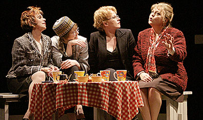 Nicola Lipman as Gwen, Tara Hughes as Sally, Elizabeth Saunders as Annette, Nicola Cavendish as Reta in the CanStage production of Unless.  Photo by Tim Matheson. Courtesy CanStage.
