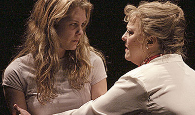Celine Stubel (left) as Nora, and Nicola Cavendish as Reta in the CanStage production of Unless.  Photo by Tim Matheson. Courtesy CanStage.