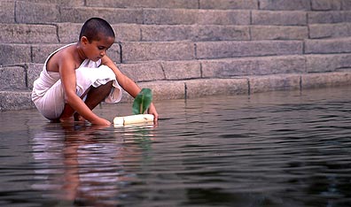 Wading game: Sarala as eight-year-old widow Chuyia. Courtesy Mongrel Media.