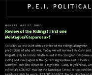 The P.E.I. Political Home Page is heavy on caps and exclamation marks.